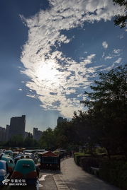 西安雨后双景 昨日彩霞映彩虹，今朝蓝天绘白云